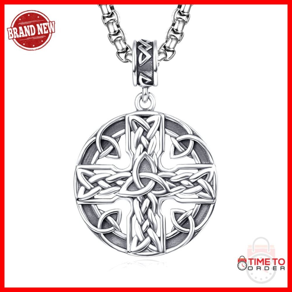 Sterling Silver Celtic Cross Pendant Necklace with 24 Inch Chain